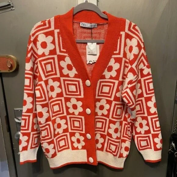 RETRO KNIT JACQUARD FLORAL CARDIGAN - Picture 2 of 16